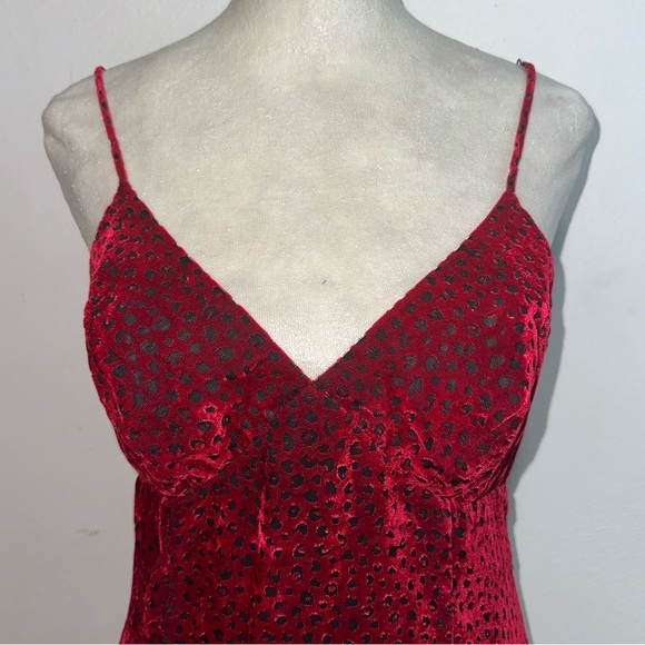 Vintage 90s Nicole Miller Red Burnout Velvet Dress w/ Fur Trim - Picture 2 of 15